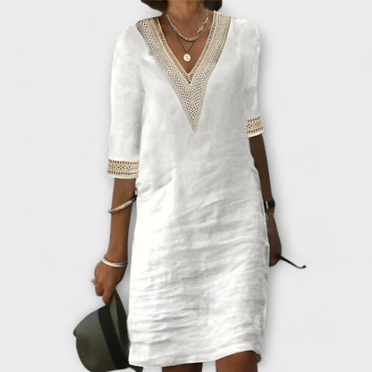 Sophie | Women’s boho relaxed dress with lace trim V neck