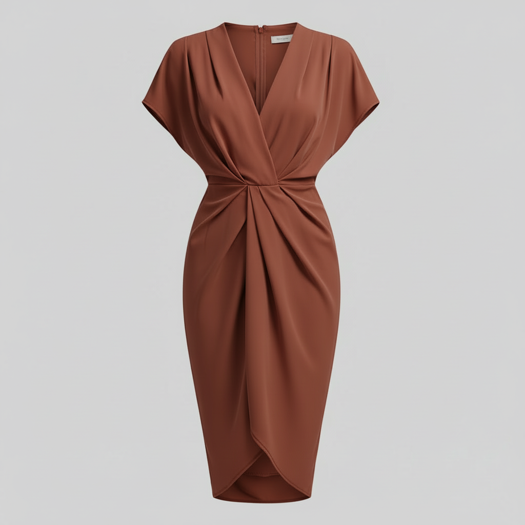 Nora | Women's midi summer dress with draped front side slit