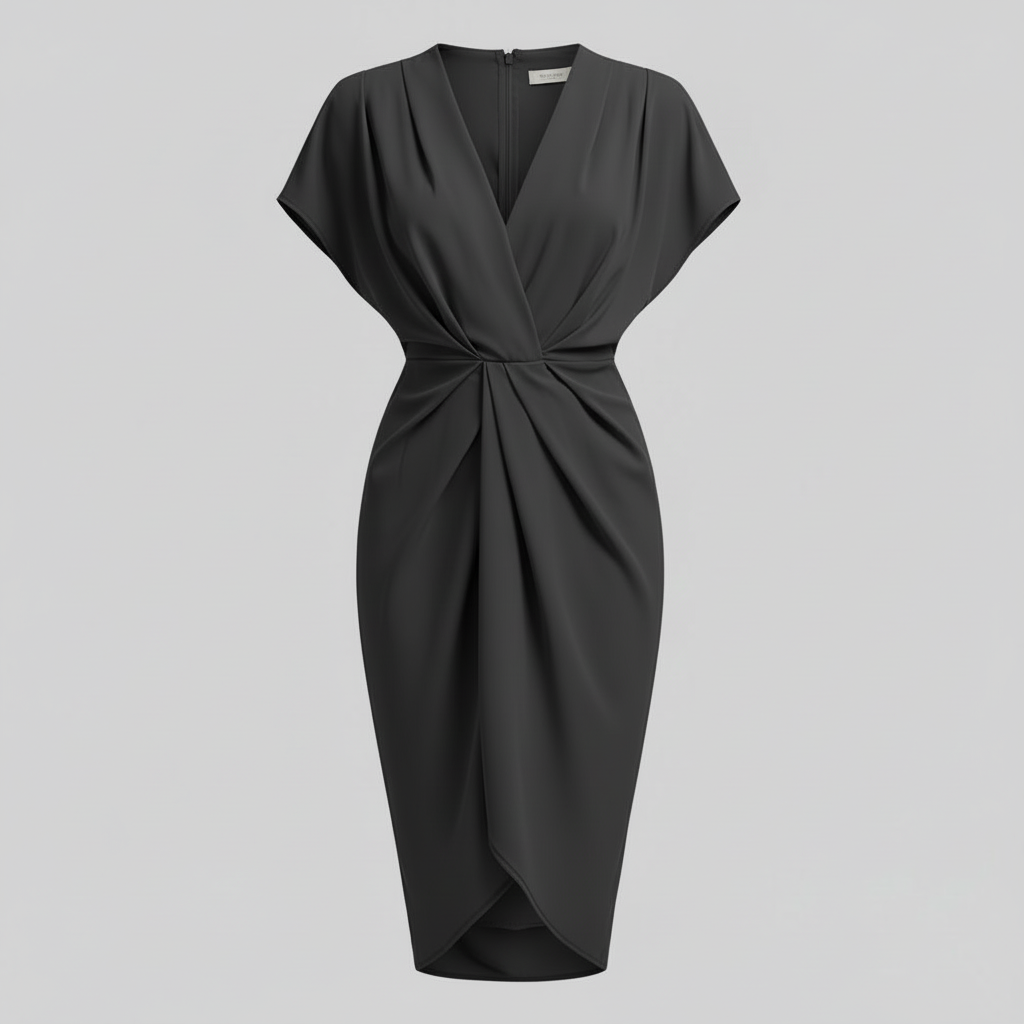 Nora | Women's midi summer dress with draped front side slit