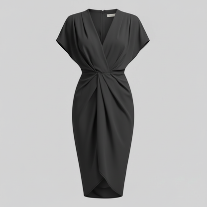 Nora | Women's midi summer dress with draped front side slit