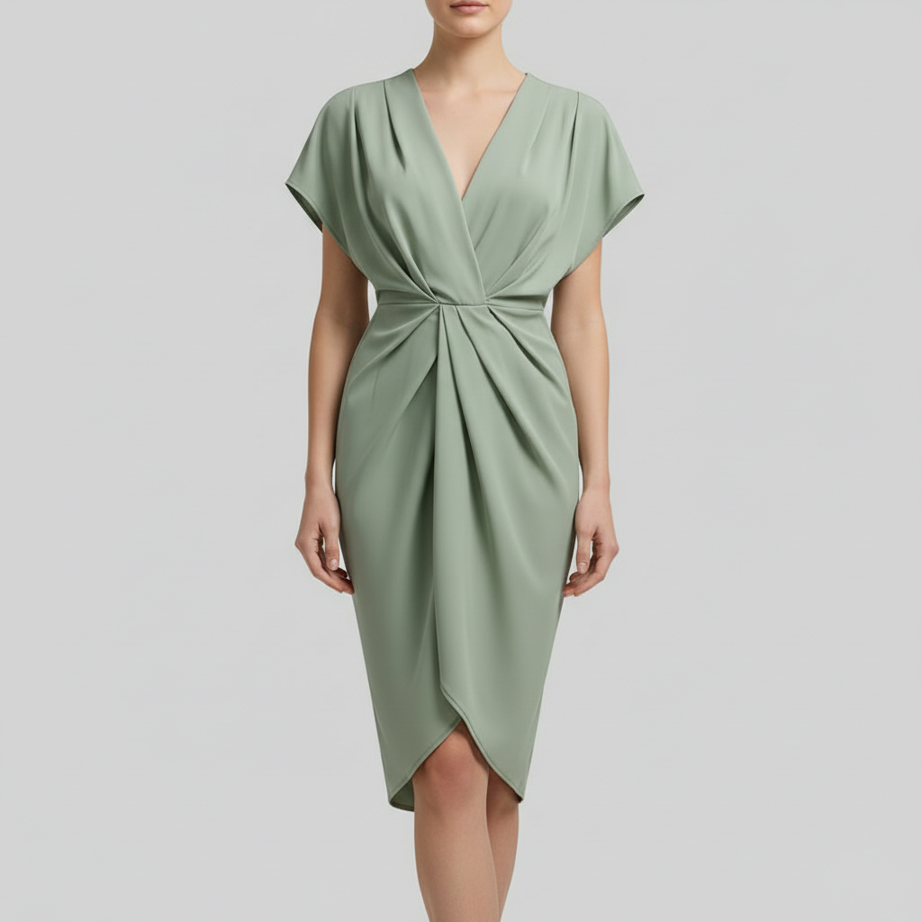 Nora | Women's midi summer dress with draped front side slit