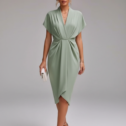 Nora | Women's midi summer dress with draped front side slit