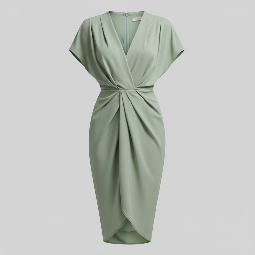 Nora | Women's midi summer dress with draped front side slit