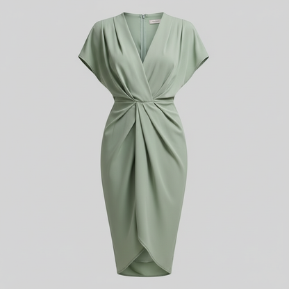Nora | Women's midi summer dress with draped front side slit