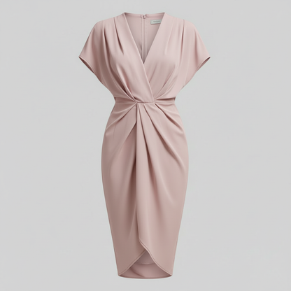 Nora | Women's midi summer dress with draped front side slit