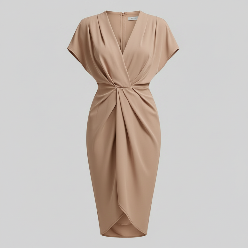 Nora | Women's midi summer dress with draped front side slit