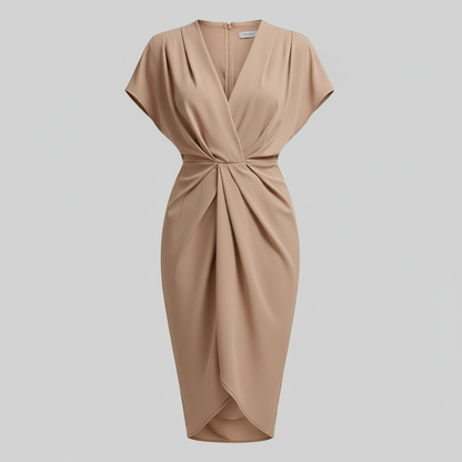 Nora | Women's midi summer dress with draped front side slit