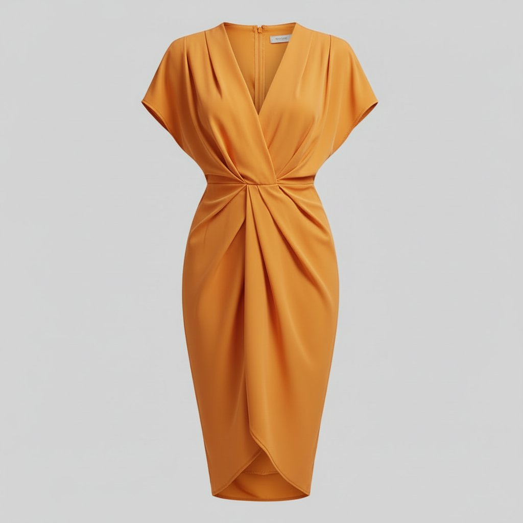 Nora | Women's midi summer dress with draped front side slit