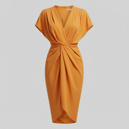 Nora | Women's midi summer dress with draped front side slit