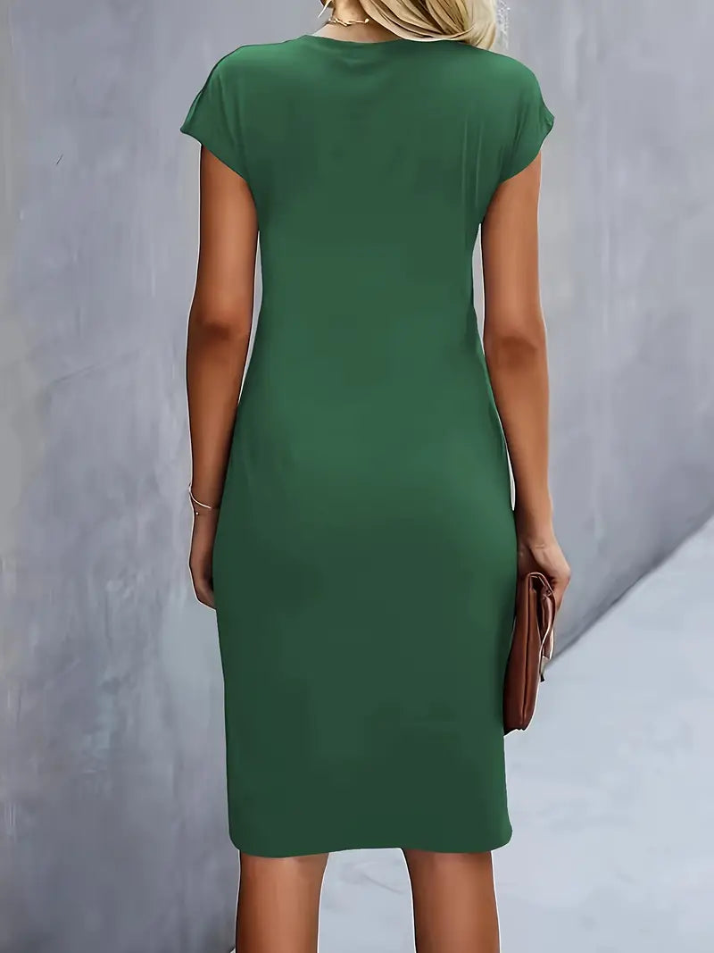 Kara | Women midi dress with short sleeves and ruched detail