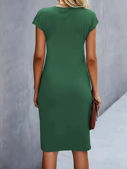 Kara | Women midi dress with short sleeves and ruched detail
