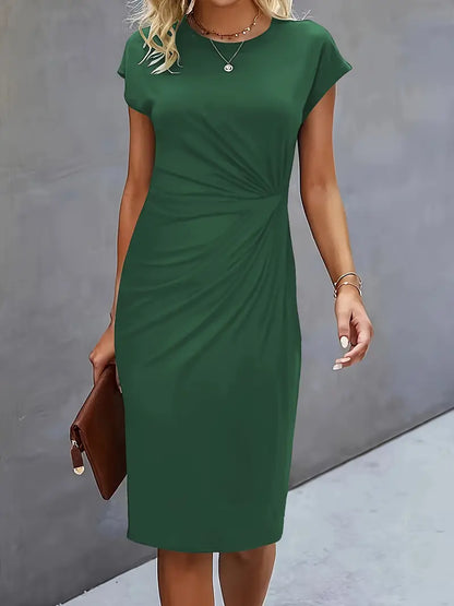 Kara | Women midi dress with short sleeves and ruched detail