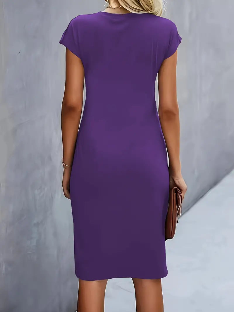 Kara | Women midi dress with short sleeves and ruched detail