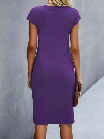 Kara | Women midi dress with short sleeves and ruched detail