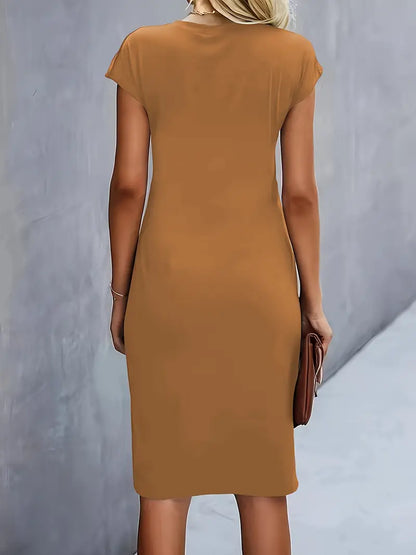 Kara | Women midi dress with short sleeves and ruched detail