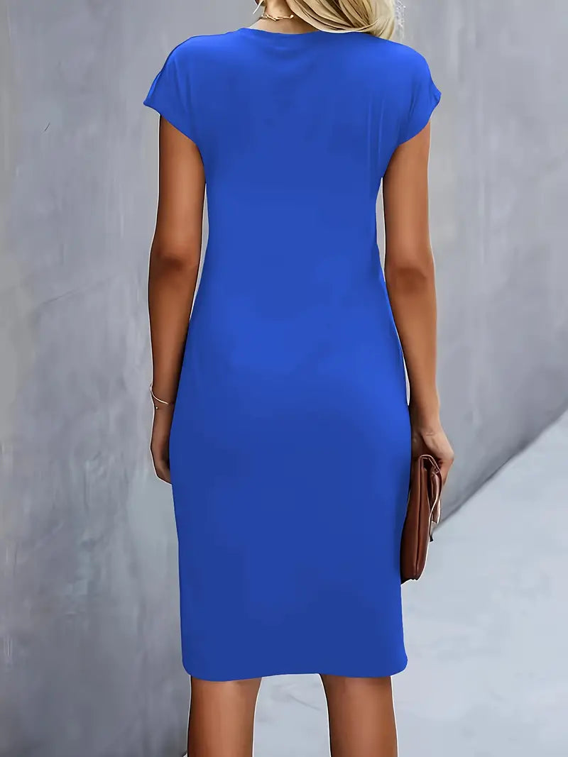 Kara | Women midi dress with short sleeves and ruched detail