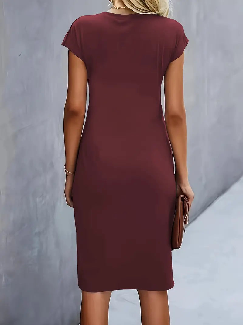 Kara | Women midi dress with short sleeves and ruched detail