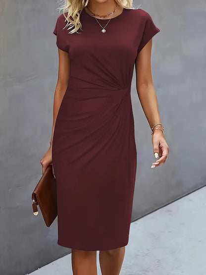 Kara | Women midi dress with short sleeves and ruched detail