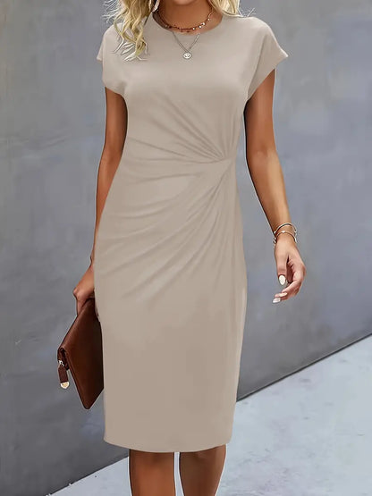 Kara | Women midi dress with short sleeves and ruched detail