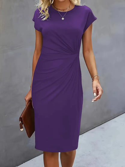 Kara | Women midi dress with short sleeves and ruched detail