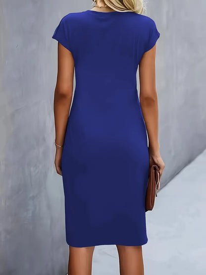 Kara | Women midi dress with short sleeves and ruched detail