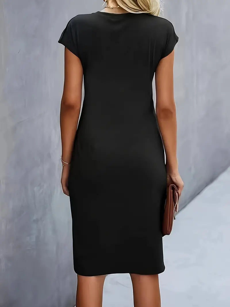 Kara | Women midi dress with short sleeves and ruched detail