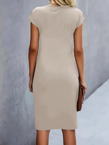 Kara | Women midi dress with short sleeves and ruched detail