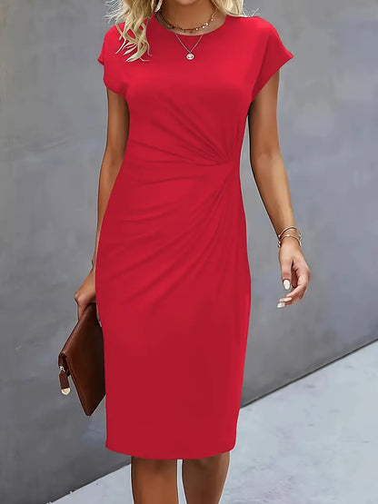 Kara | Women midi dress with short sleeves and ruched detail