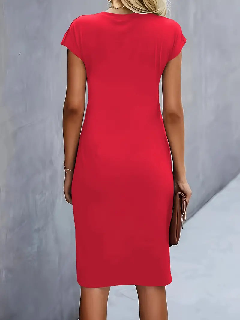 Kara | Women midi dress with short sleeves and ruched detail