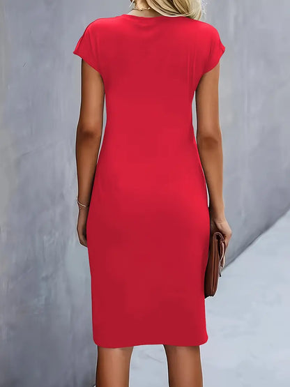 Kara | Women midi dress with short sleeves and ruched detail