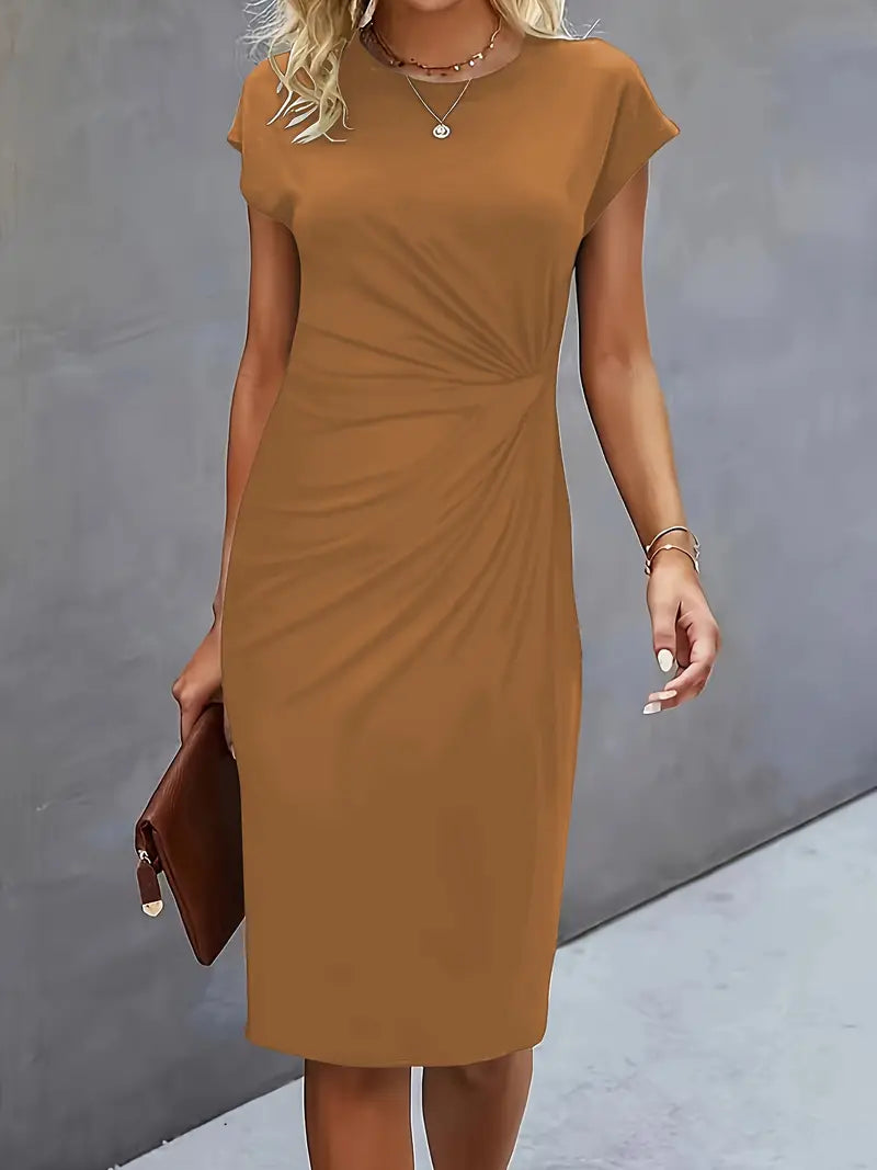 Kara | Women midi dress with short sleeves and ruched detail