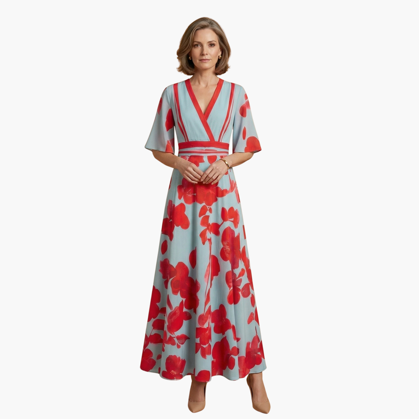 Georgia | Women's Floral Long Dress With V Neck And Elegant Fit