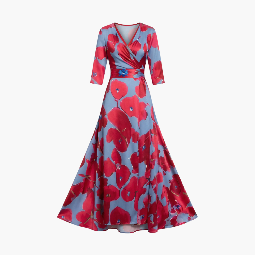 Georgia | Women's Floral Long Dress With V Neck And Elegant Fit
