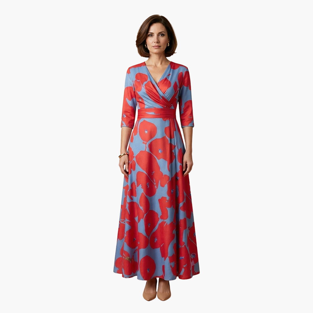 Georgia | Women's Floral Long Dress With V Neck And Elegant Fit