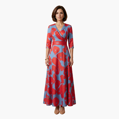 Georgia | Women's Floral Long Dress With V Neck And Elegant Fit