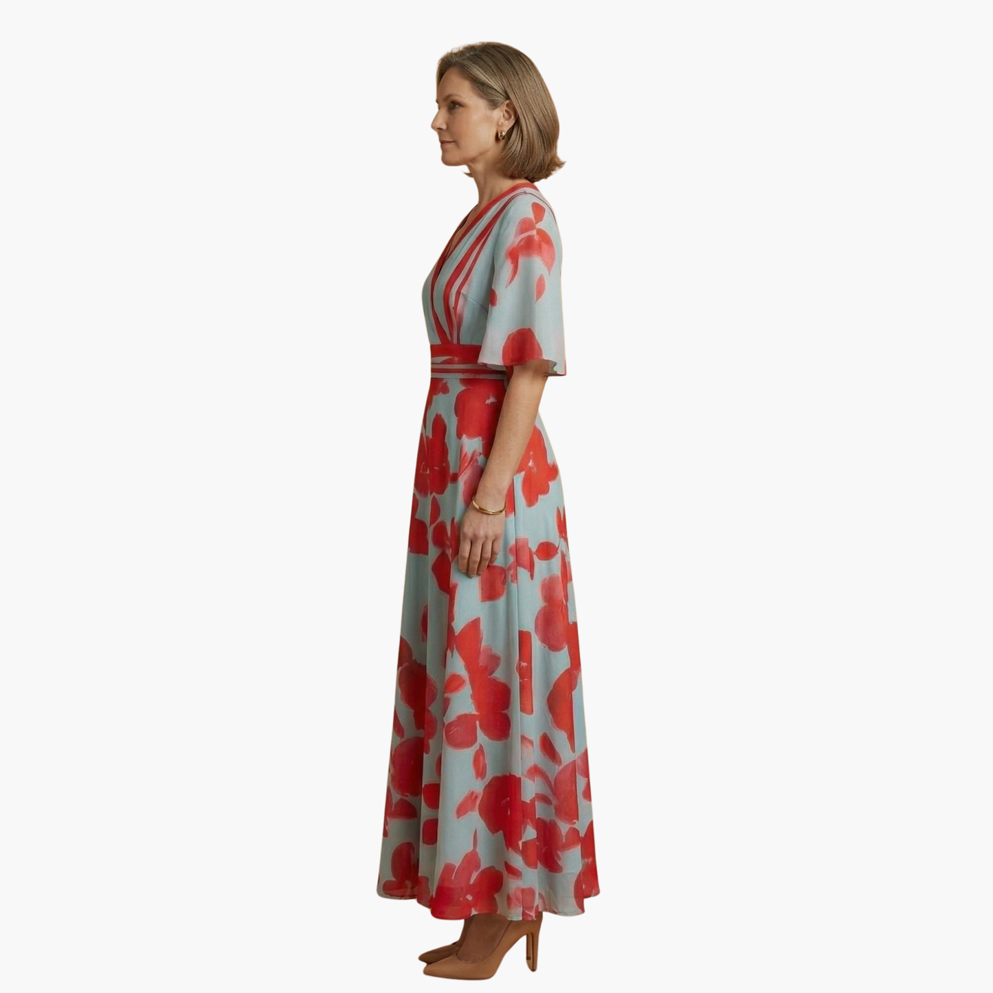 Georgia | Women's Floral Long Dress With V Neck And Elegant Fit