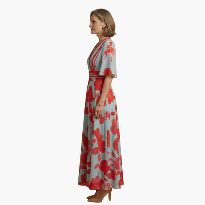 Georgia | Women's Floral Long Dress With V Neck And Elegant Fit