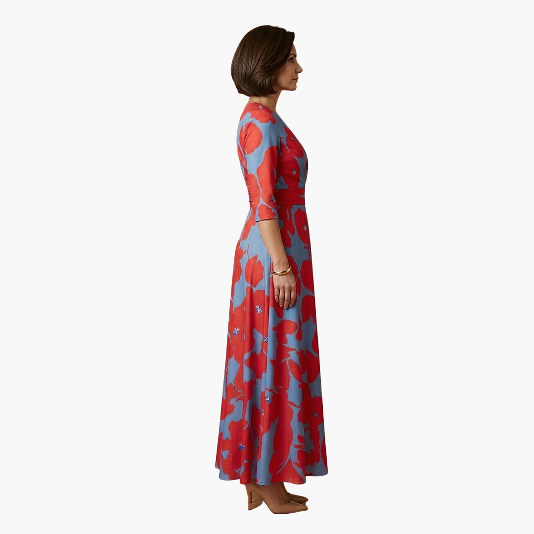 Georgia | Women's Floral Long Dress With V Neck And Elegant Fit