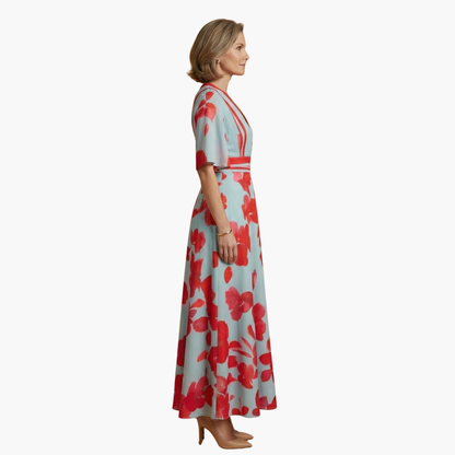 Georgia | Women's Floral Long Dress With V Neck And Elegant Fit