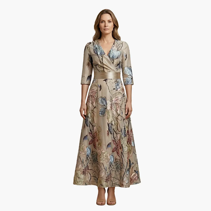 Georgia | Women's Floral Long Dress With V Neck And Elegant Fit