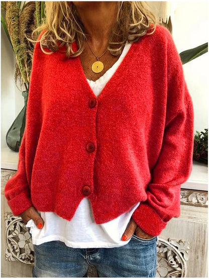 Donna | Loose Long Sleeve Knit Cardigan with V-neck