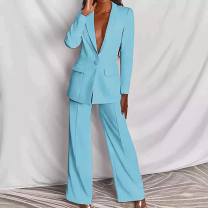 Dallas | Women’s Longline Blazer with Wide-Leg Pants | V-Neck