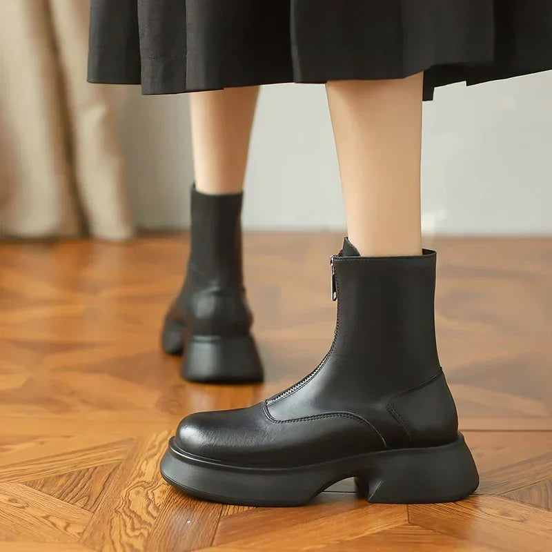 Ellie | Women's Warm-lined Leather Ankle Boots with Zipper and Elegant Finish