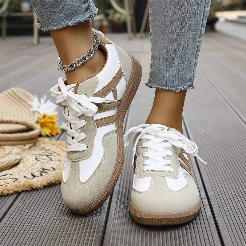 Calviro | Women Lace Up Sneakers with Cushioned Sole and Panel Design