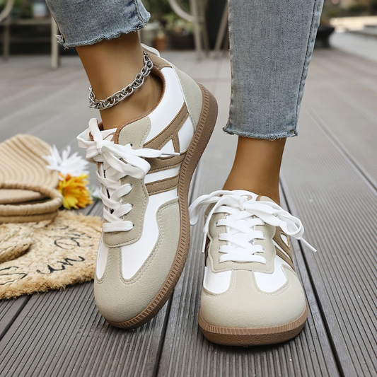 Calviro | Women Lace Up Sneakers with Cushioned Sole and Panel Design