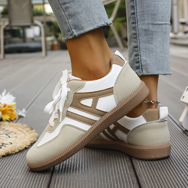 Calviro | Women Lace Up Sneakers with Cushioned Sole and Panel Design