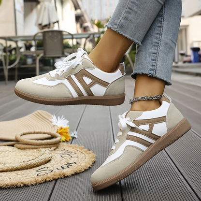 Calviro | Women Lace Up Sneakers with Cushioned Sole and Panel Design