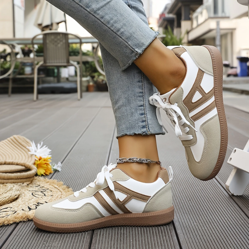 Calviro | Women Lace Up Sneakers with Cushioned Sole and Panel Design