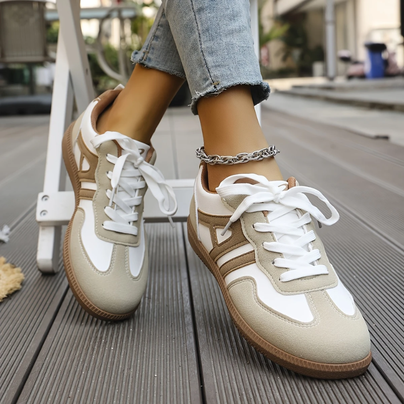 Calviro | Women Lace Up Sneakers with Cushioned Sole and Panel Design