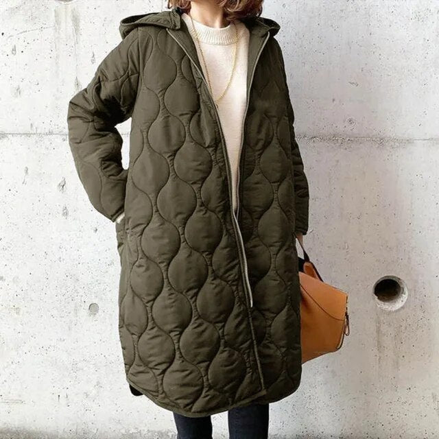 Katherine | Hooded Wave-Quilted Long Parka